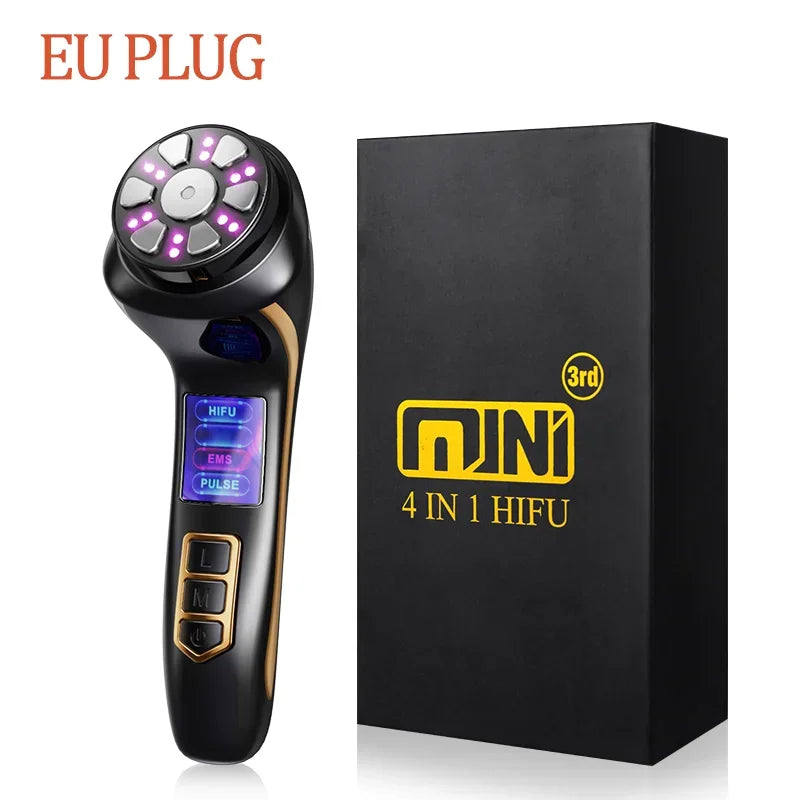Máquina HIFU Mini 4 em 1 3ª Geração - EMS Aquecimento Massageador Facial Corpo Ultrassom