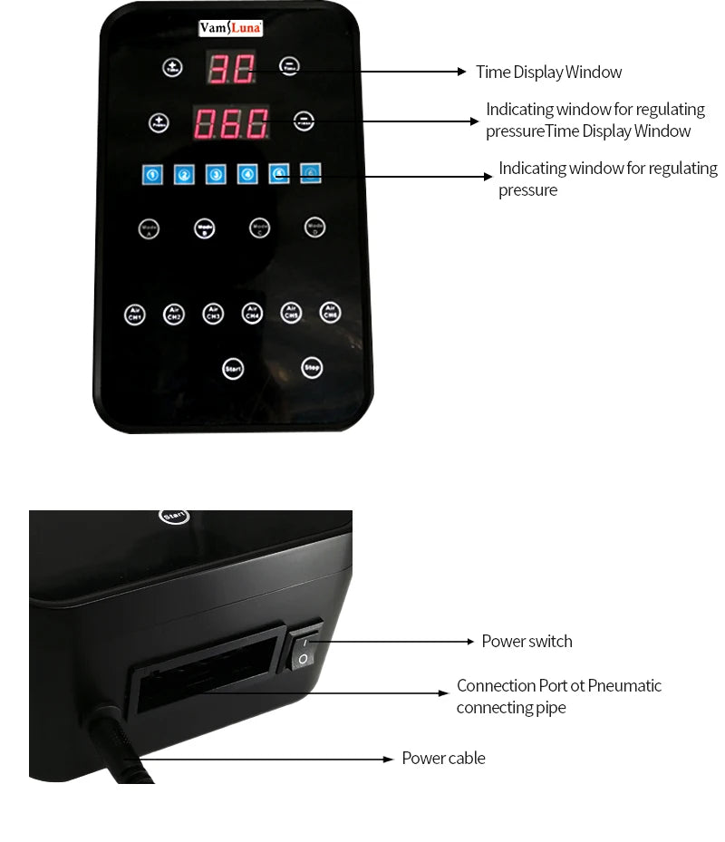 Presoterapia - Massageador de Pernas com Compressão de Ar 6 Câmaras e LCD