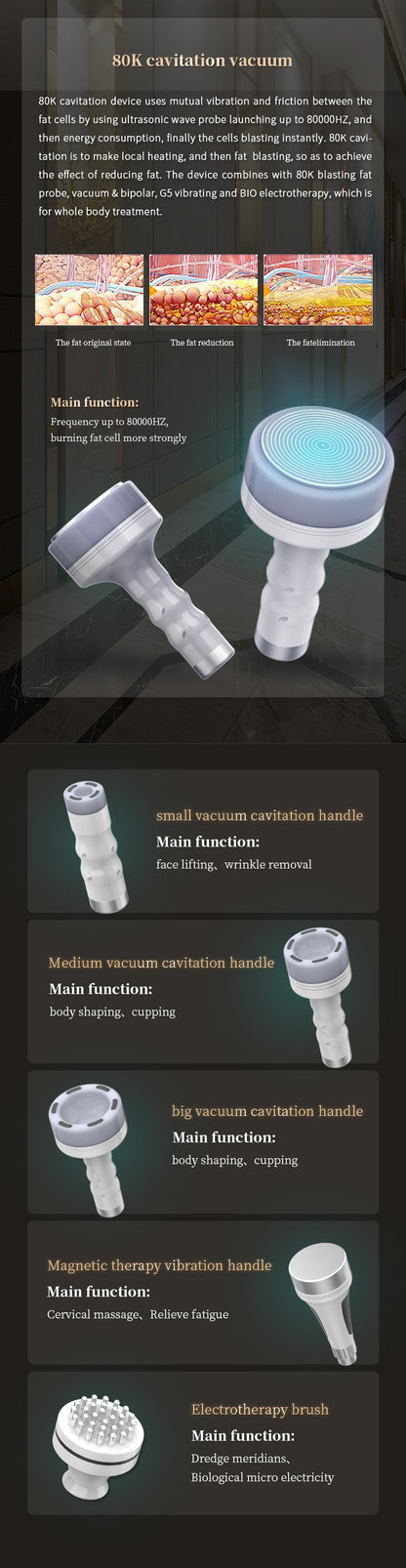 80K Cavitation Vacuum Slimming Device Lymphatic Drainage Lipolaser Dredge Meridians Physiotherapy Multi-function Beauty Machine