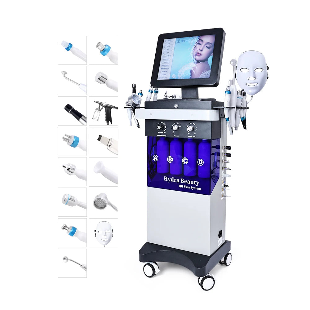 Máquina Hidrodermabrasão 15 em 1 - Oxigénio CO2 Bolhas Hydra Dermabrasão Facial Beleza