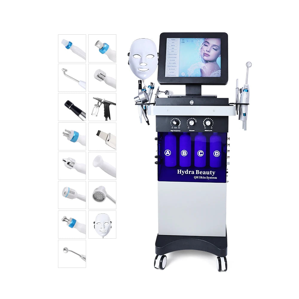 Máquina Hidrodermabrasão 15 em 1 - Oxigénio CO2 Bolhas Hydra Dermabrasão Facial Beleza