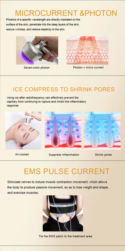 Máquina Estética 9 em 1 - Cavitação 40K Radiofrequência Vácuo Laser Emagrecimento Corporal