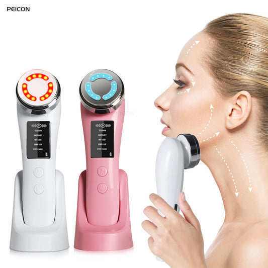 Massageador Facial Mesoterapia 8 em 1 - Radiofrequência EMS Lifting Firmeza LED Cuidados Pele