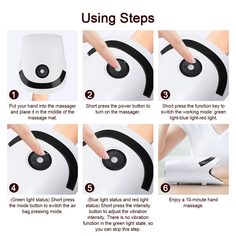 Massageador Inteligente de Mãos Sem Fios - Pressão de Ar, Vibração e Compressão Térmica