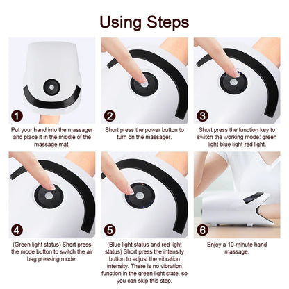 Massageador Inteligente de Mãos Sem Fios - Pressão de Ar, Vibração e Compressão Térmica