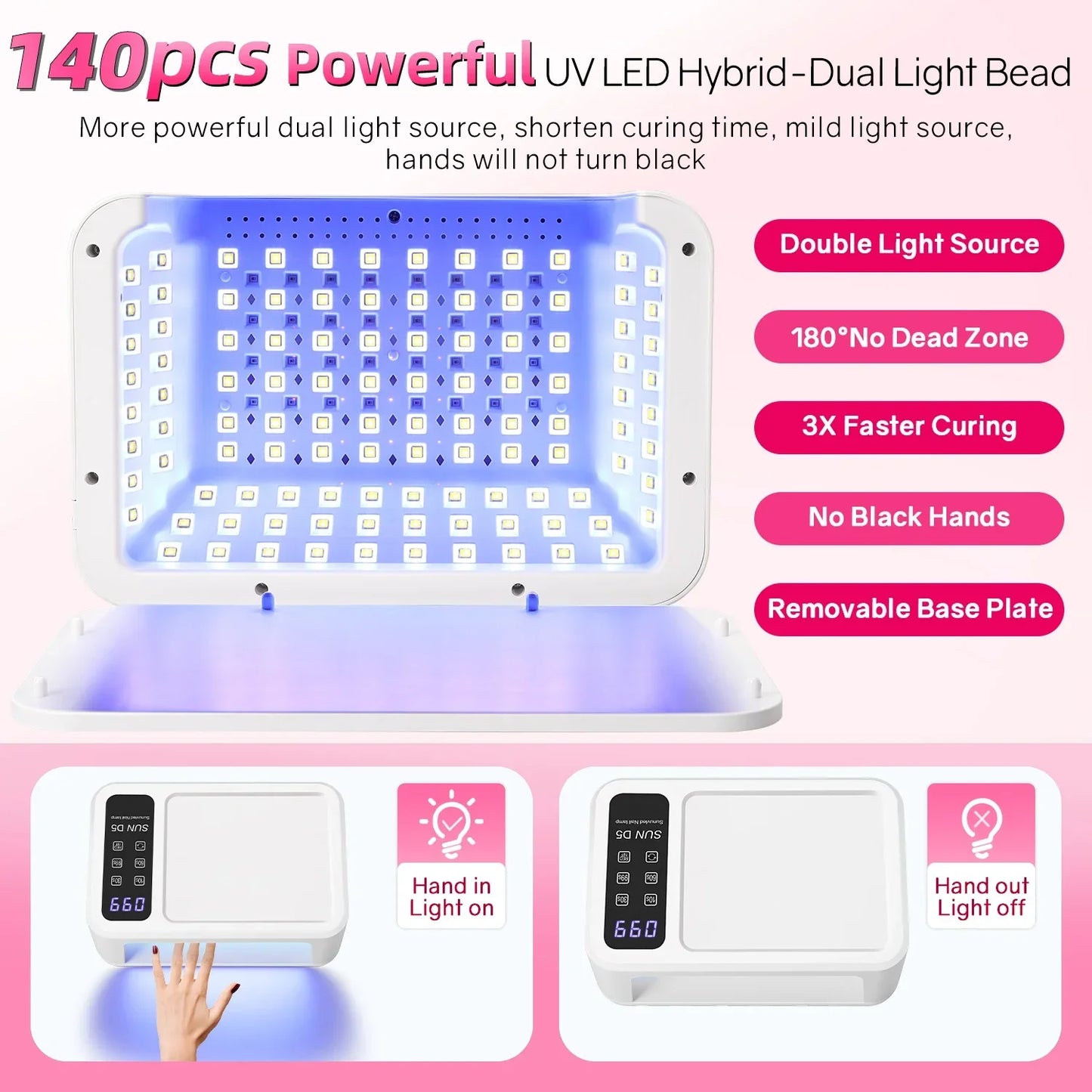 140 Contas Lâmpada Profissional UV LED para Unhas 480W Lâmpada de Cura Rápida de Verniz Gel com Tela de Display LCD Sensor Inteligente