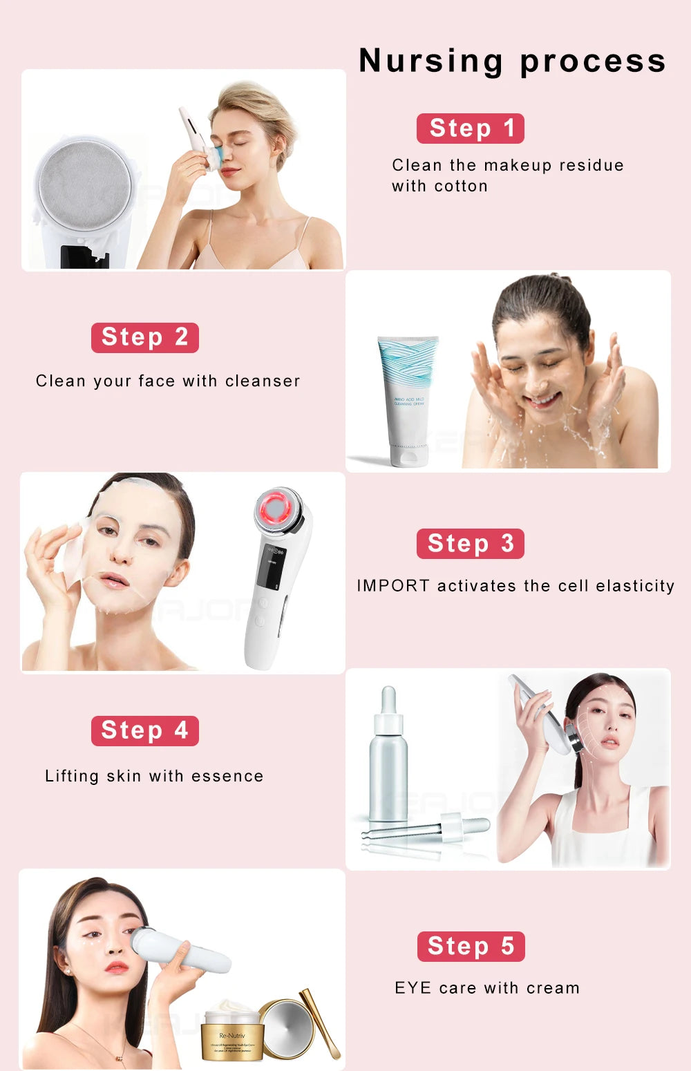 Massageador Facial Mesoterapia 8 em 1 - Radiofrequência EMS Lifting Firmeza LED Cuidados Pele