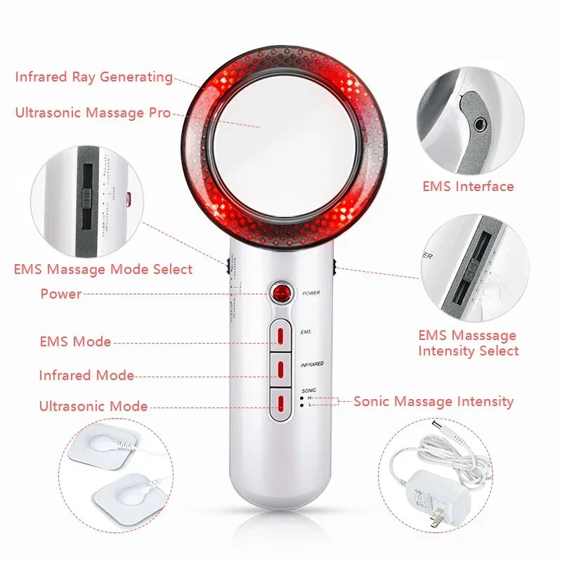 Massageador Ultrassónico 3 em 1 - Cavitação EMS Anti-Celulite com Infravermelho