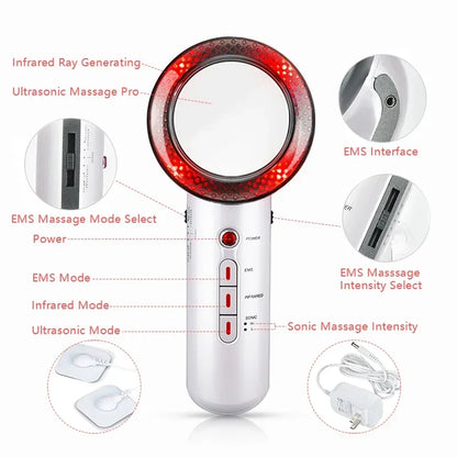 Massageador Ultrassónico 3 em 1 - Cavitação EMS Anti-Celulite com Infravermelho