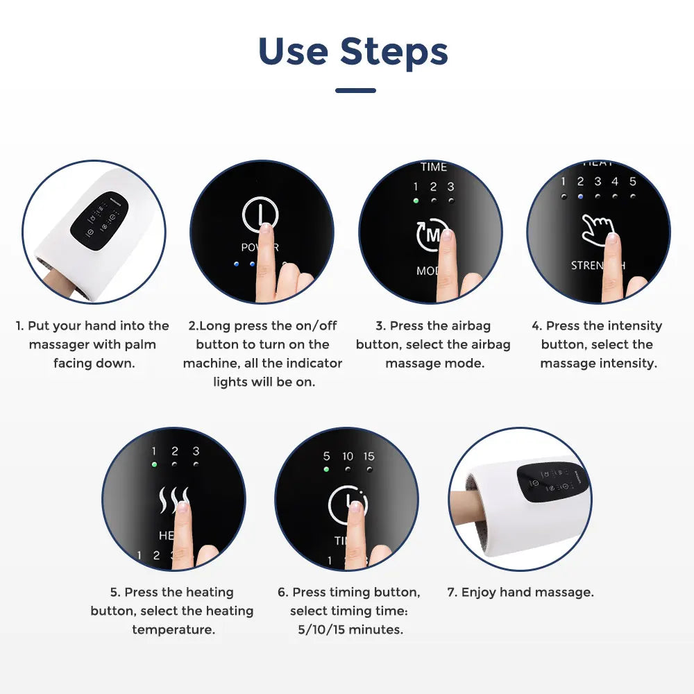 Massageador Inteligente de Mãos Sem Fios - Pressão de Ar, Vibração e Compressão Térmica