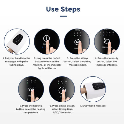 Massageador Inteligente de Mãos Sem Fios - Pressão de Ar, Vibração e Compressão Térmica
