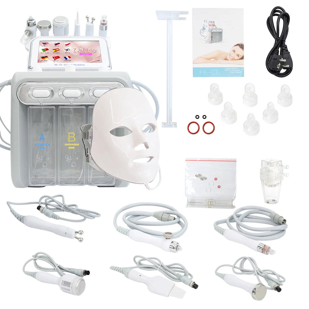 Máquina Dermabrasão Hidrogénio Oxigénio 7 em 1 - Limpeza Profunda Jato Água Diamante Facial