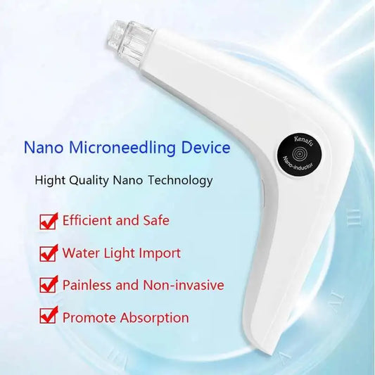 Caneta Nano Microagulhamento Facial - Dispositivo Cuidados Pele LED Fóton Vibração Massageador Mesogun Aplicador Sérum