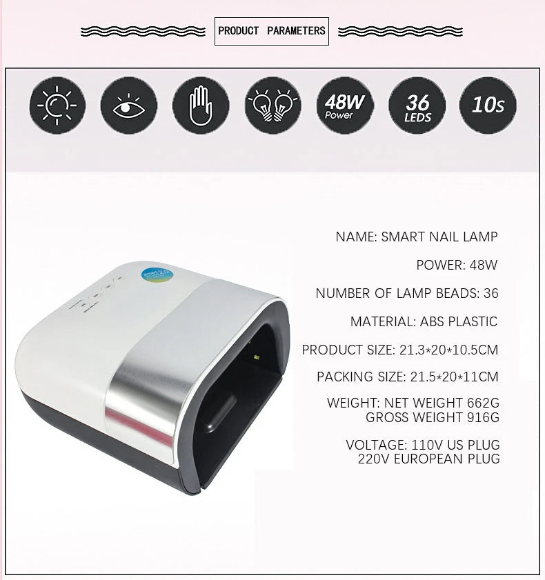 SUNUV SUN3 Nail Dryer Smart 2.0 48W UV LED Lamp Nail with Smart Timer Memory Nail Drying Machine Invisible Digital Timer Display