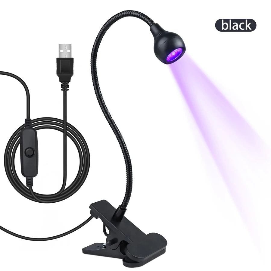 Lâmpada de Cura de Gel UV para Unhas 5W, Luz UV LED com Clipe e Tubo Flexível, Secador de Unhas para Verniz Gel