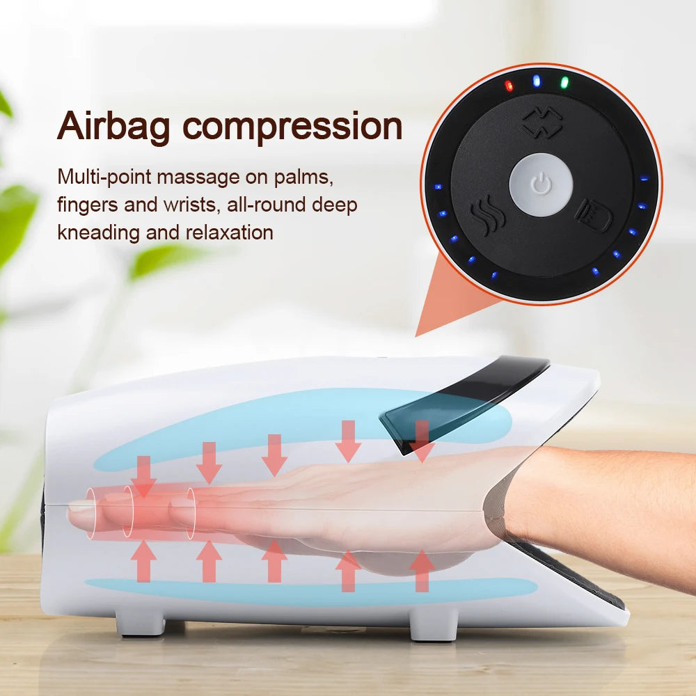 Massageador Inteligente de Mãos Sem Fios - Pressão de Ar, Vibração e Compressão Térmica