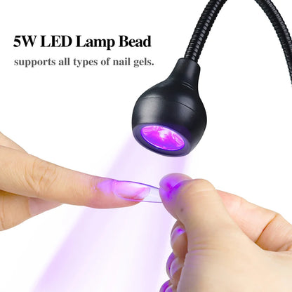 Lâmpada de Cura de Gel UV para Unhas 5W, Luz UV LED com Clipe e Tubo Flexível, Secador de Unhas para Verniz Gel