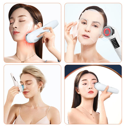 Massageador Facial Mesoterapia 8 em 1 - Radiofrequência EMS Lifting Firmeza LED Cuidados Pele