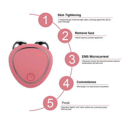 Máquina de Lifting Facial - Massageador Facial com Microcorrente e Rolo para Rejuvenescimento e Beleza