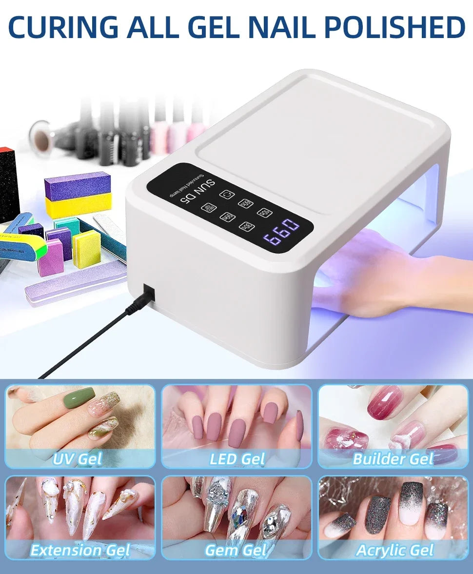 140 Contas Lâmpada Profissional UV LED para Unhas 480W Lâmpada de Cura Rápida de Verniz Gel com Tela de Display LCD Sensor Inteligente