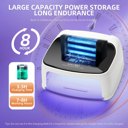 Lâmpada Profissional para Unhas 288W para Curar Gel Recarregável Lâmpada UV LED para Unhas Sem Fio 66LEDS Lâmpada de Secagem de Unhas com 4 Configurações de Temporizador