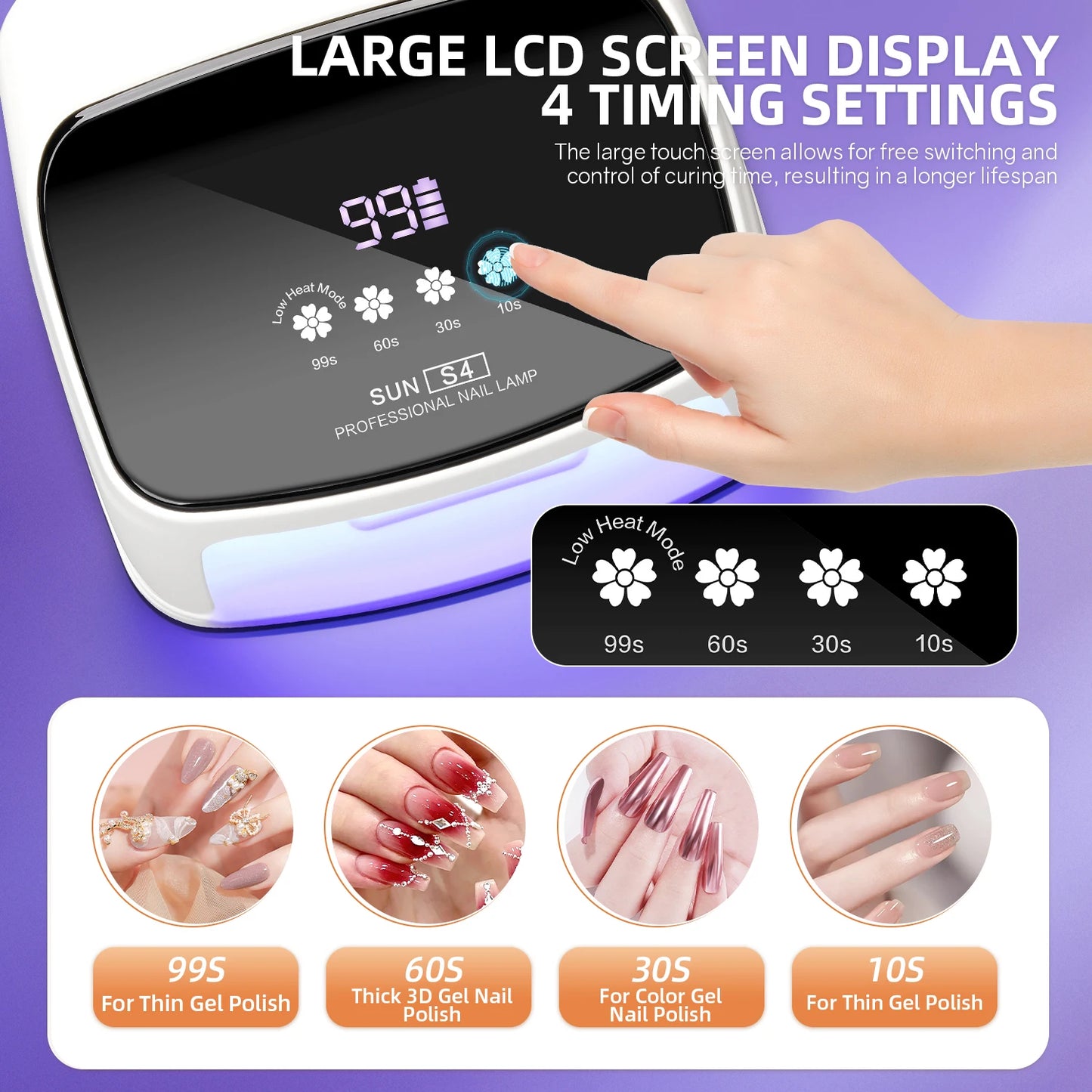 Lâmpada Profissional para Unhas 288W para Curar Gel Recarregável Lâmpada UV LED para Unhas Sem Fio 66LEDS Lâmpada de Secagem de Unhas com 4 Configurações de Temporizador