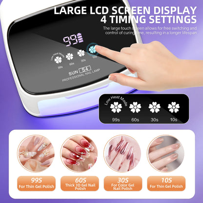 Lâmpada Profissional para Unhas 288W para Curar Gel Recarregável Lâmpada UV LED para Unhas Sem Fio 66LEDS Lâmpada de Secagem de Unhas com 4 Configurações de Temporizador
