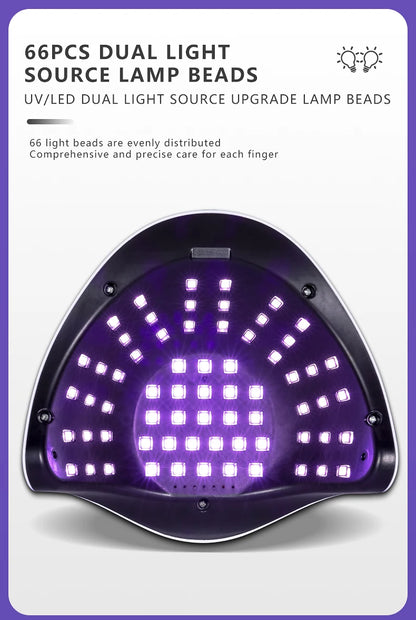 66 Contas da Lâmpada Fonte de Luz Dupla Lâmpada para Unhas,Secador de Unhas UV de Alta Potência para Todo Verniz Gel de Unhas, Luz de Fototerapia LED para Unhas de Salão