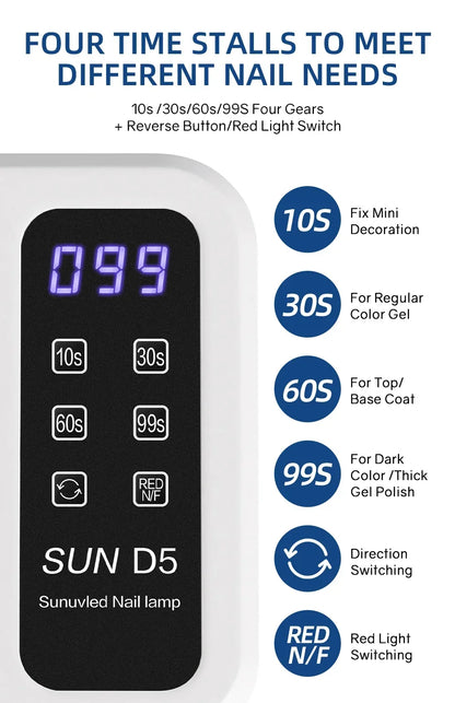 140 Contas Lâmpada Profissional UV LED para Unhas 480W Lâmpada de Cura Rápida de Verniz Gel com Tela de Display LCD Sensor Inteligente