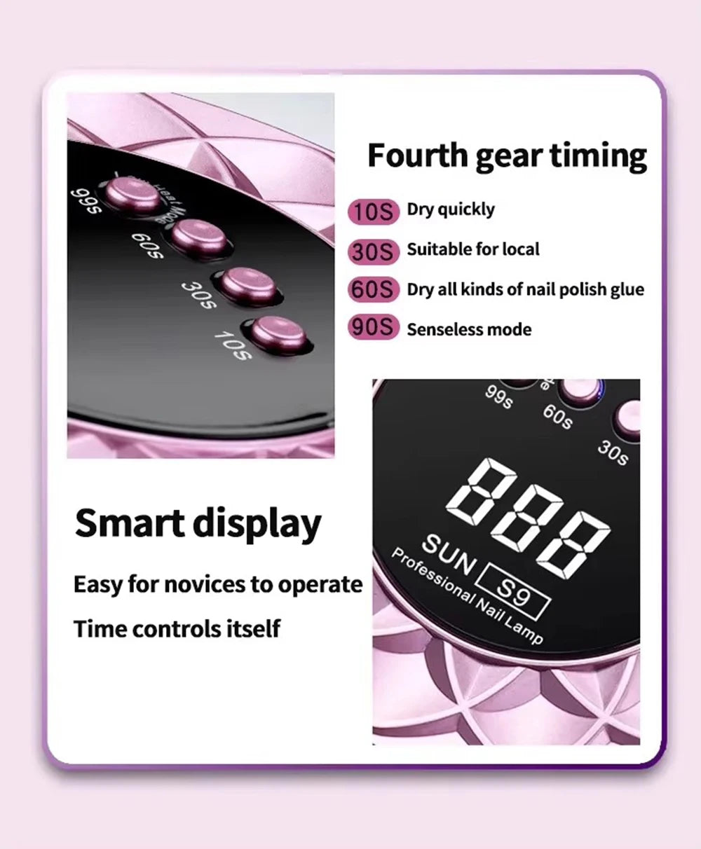Lâmpada de Secagem de Unhas UV LED 268W Profissional Luz Secadora de Arte de Unhas UV para Unhas de Gel 57 Contas Lâmpada de Cura Rápida de Verniz Gel UV