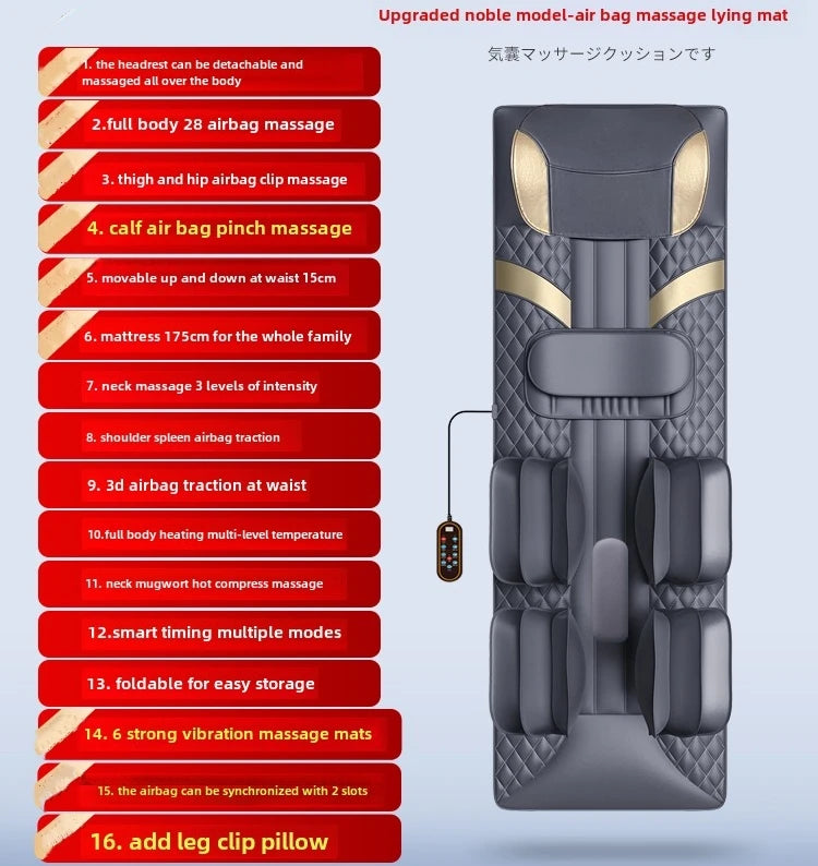 Upgrade Large Area Vibration Airbag Swing Heated Neck Massager Full Body Massage Mat Mattress Traction Lumbar with Remote Contro