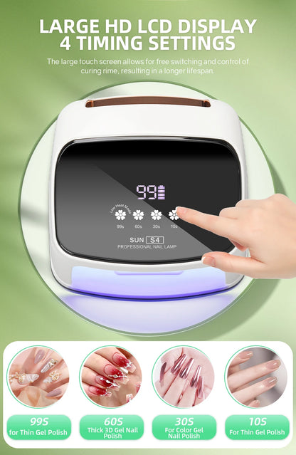Lâmpada Profissional para Unhas 288W para Curar Gel Recarregável Lâmpada UV LED para Unhas Sem Fio 66LEDS Lâmpada de Secagem de Unhas com 4 Configurações de Temporizador