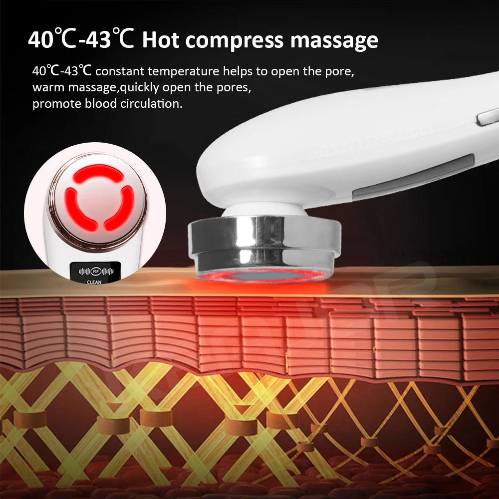 Massageador Facial Mesoterapia 8 em 1 - Radiofrequência EMS Lifting Firmeza LED Cuidados Pele