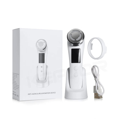 Massageador Facial Mesoterapia 8 em 1 - Radiofrequência EMS Lifting Firmeza LED Cuidados Pele