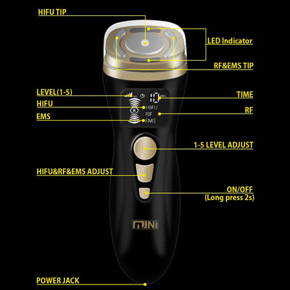 HIFU 2.0 Mini Preto - Ultrassom RF EMS Microcorrente Lifting Facial e Firmeza