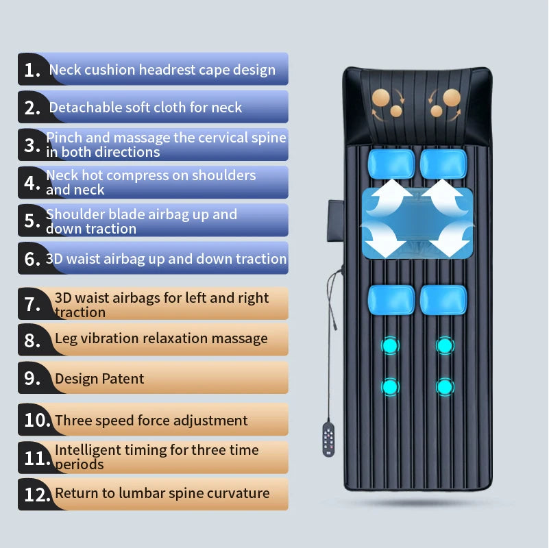 Upgrade Large Area Vibration Airbag Swing Heated Neck Massager Full Body Massage Mat Mattress Traction Lumbar with Remote Contro