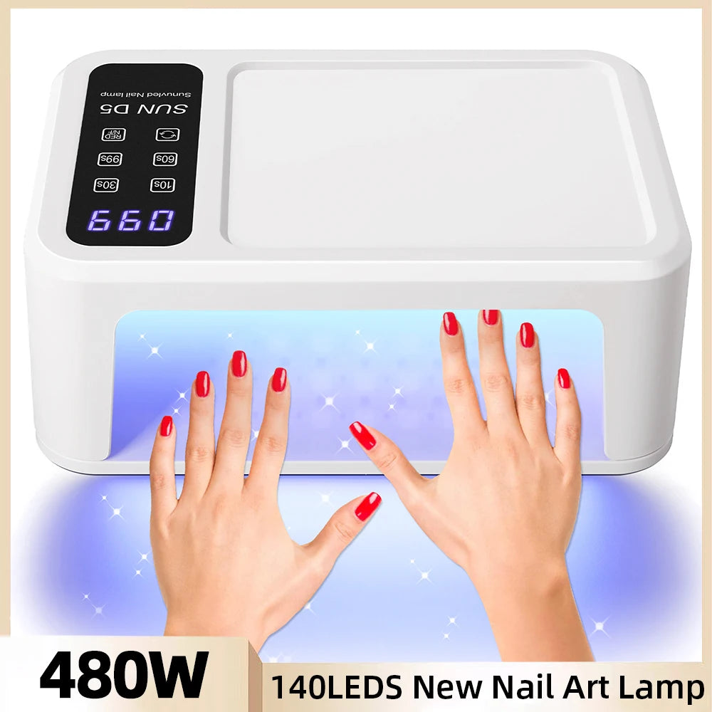 140 Contas Lâmpada Profissional UV LED para Unhas 480W Lâmpada de Cura Rápida de Verniz Gel com Tela de Display LCD Sensor Inteligente