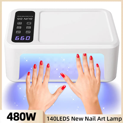 140 Contas Lâmpada Profissional UV LED para Unhas 480W Lâmpada de Cura Rápida de Verniz Gel com Tela de Display LCD Sensor Inteligente