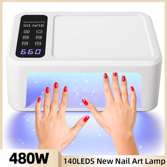 140 Contas Lâmpada Profissional UV LED para Unhas 480W Lâmpada de Cura Rápida de Verniz Gel com Tela de Display LCD Sensor Inteligente
