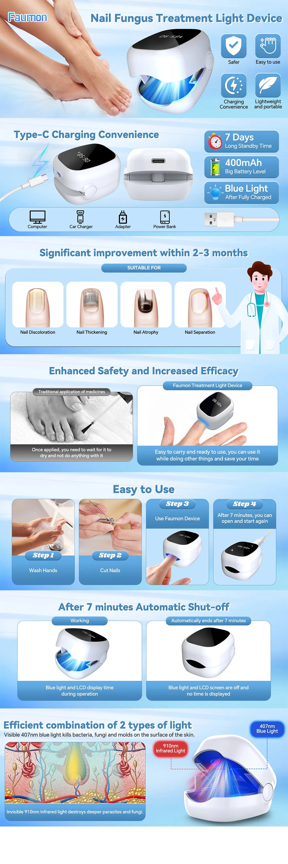 Nail Fungus Laser LED Light Device Fungal Nail Treatment Anti-Equipment Effectively Remove Fungal Toenail Nail Fungal Infection
