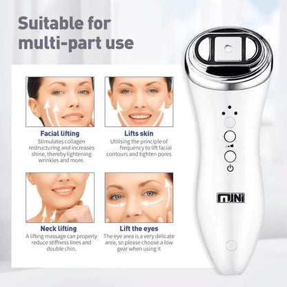 Mini Máquina HIFU Facial para Mulheres - Rejuvenescimento Profissional Queixo Pescoço Olhos Anti-Envelhecimento Aquecimento Portátil