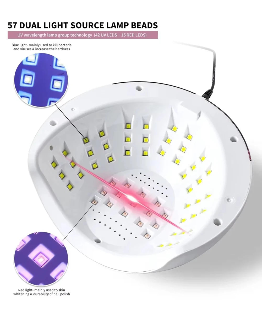 Lâmpada de Secagem de Unhas UV LED 268W Profissional Luz Secadora de Arte de Unhas UV para Unhas de Gel 57 Contas Lâmpada de Cura Rápida de Verniz Gel UV