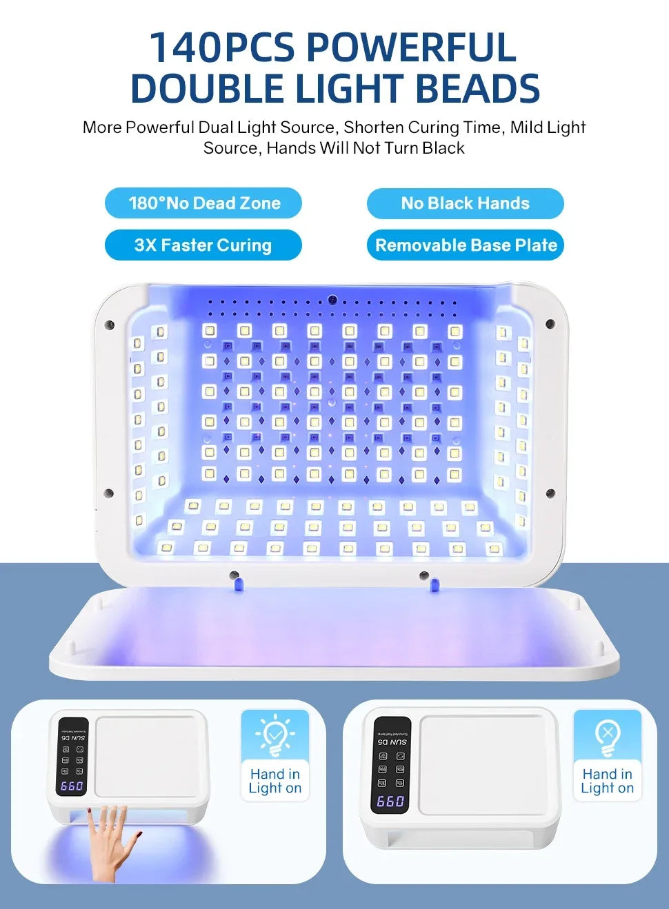 140 Contas Lâmpada Profissional UV LED para Unhas 480W Lâmpada de Cura Rápida de Verniz Gel com Tela de Display LCD Sensor Inteligente
