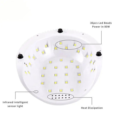 Lâmpada para Unhas 86W UV LED Luz Vermelha com Sensor Inteligente - Secador Portátil de Cura Rápida de Verniz Gel para Uso Doméstico e Salão