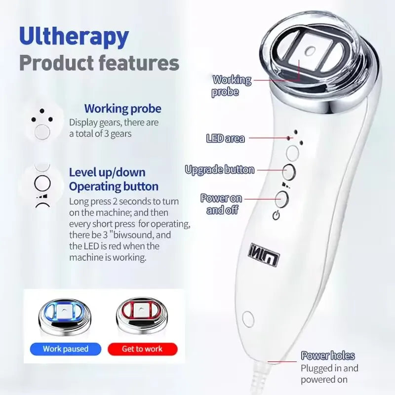 Mini Máquina HIFU Facial para Mulheres - Rejuvenescimento Profissional Queixo Pescoço Olhos Anti-Envelhecimento Aquecimento Portátil