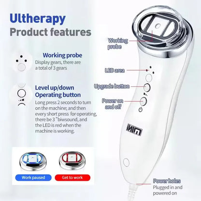 Mini Máquina HIFU Facial para Mulheres - Rejuvenescimento Profissional Queixo Pescoço Olhos Anti-Envelhecimento Aquecimento Portátil