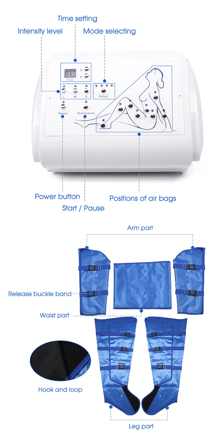 Máquina de Pressoterapia a Vácuo com Drenagem Linfática, Ondas de Pressão de Ar, Compressão de Ar, Massageador de Cintura e Corpo, Relaxamento Muscular das Pernas