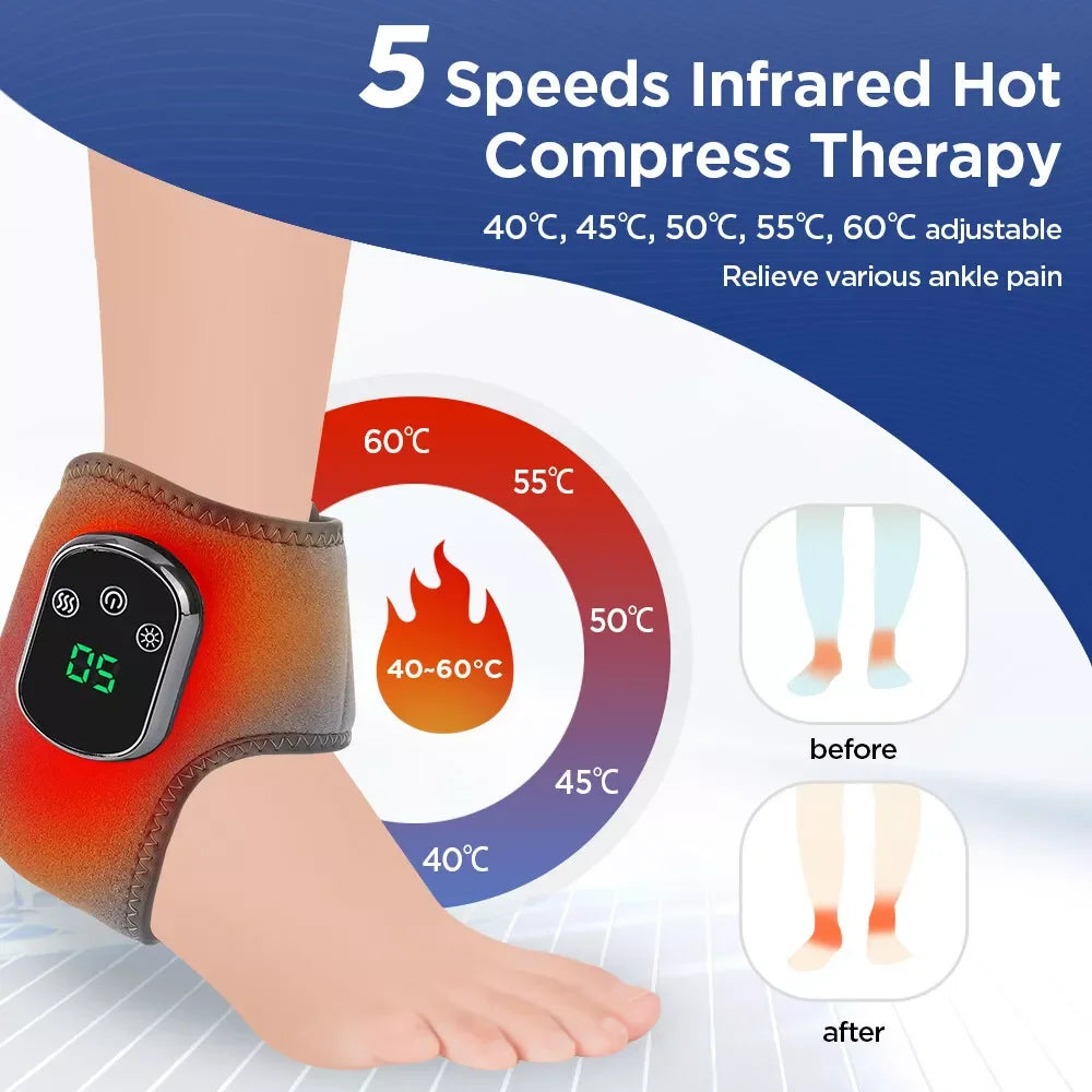Massageador Elétrico Pés e Tornozelos com Vibração e Infravermelho - Recuperação Atletas Compressão Térmica