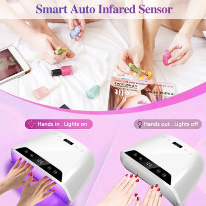 Lâmpada de Secagem de Unhas Profissional UV LED para Manicure 72LEDS Máquina de Secagem de Verniz Gel para Unhas com Sensor Automático Ferramenta de Salão de Manicure