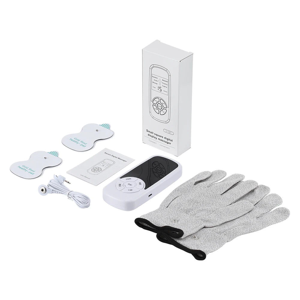 Estimulador Muscular Elétrico EMS - Luvas Massagem Elétrodos Terapia Meridiana Digital